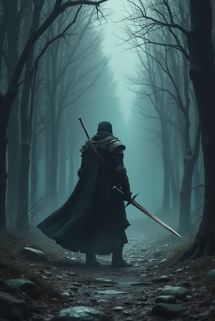 (8k 单位壁纸 CG Extremely detailed, masterpiece, best quality, Extremely detailed), (((Solitary))), ((Wide-angle lens:1.5)), (A Paladin with a legendary sword), (Theme), middle Ages, The scene is spectacular, Dark and sinister environment, (dark souls 3, ilustrador, (Best Illustration)
