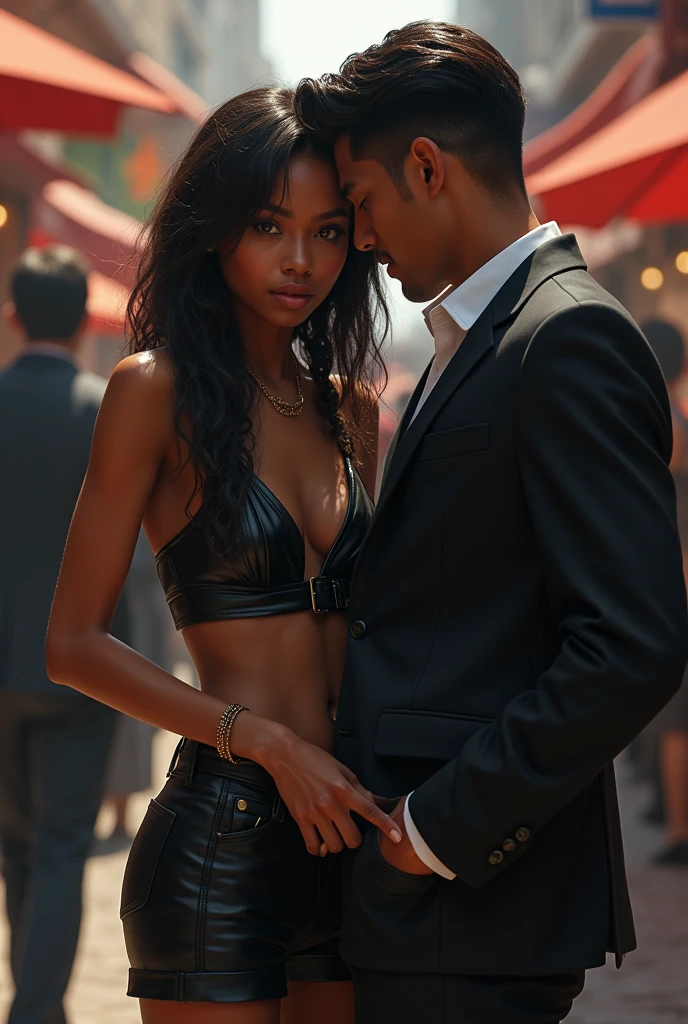 A young black girl from Dos who lowers herself showing her leather a gentleman sees it he looks at her and takes his money out of his pocket