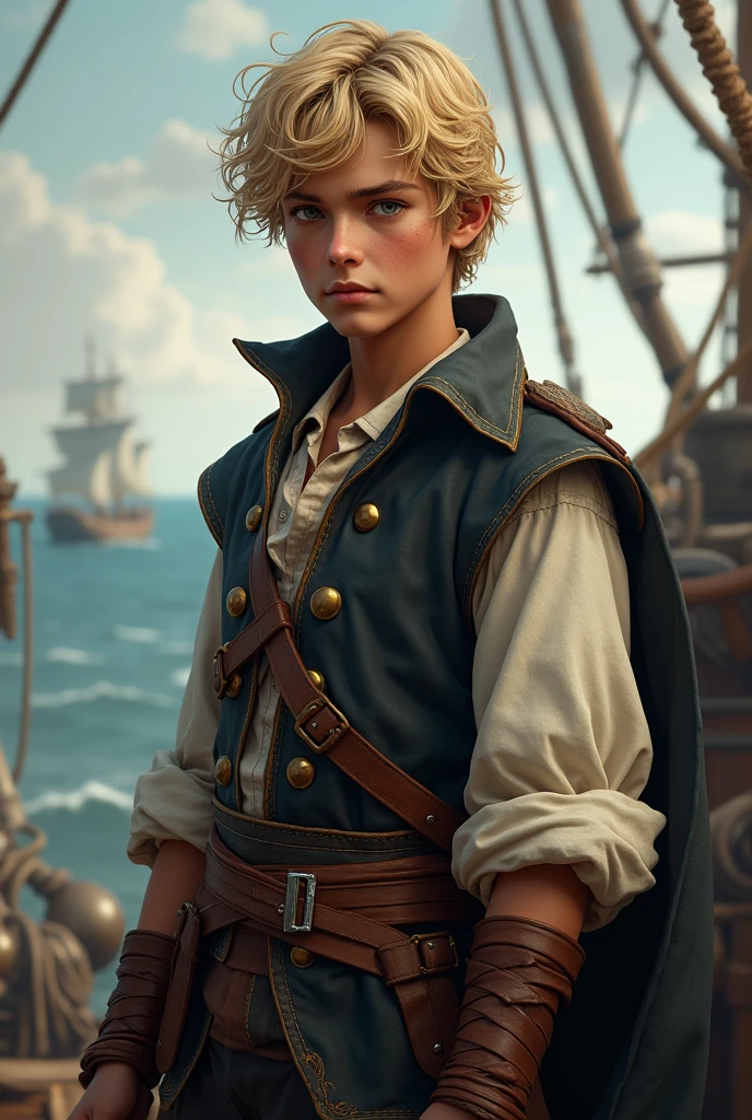 , masculine, blonde hair, 17. centy, hole body, Sailor