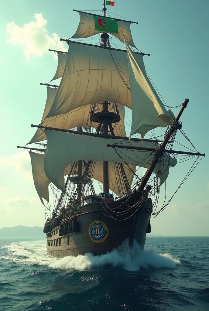 A big pirate ship on it an Algerian flag written on it FBI