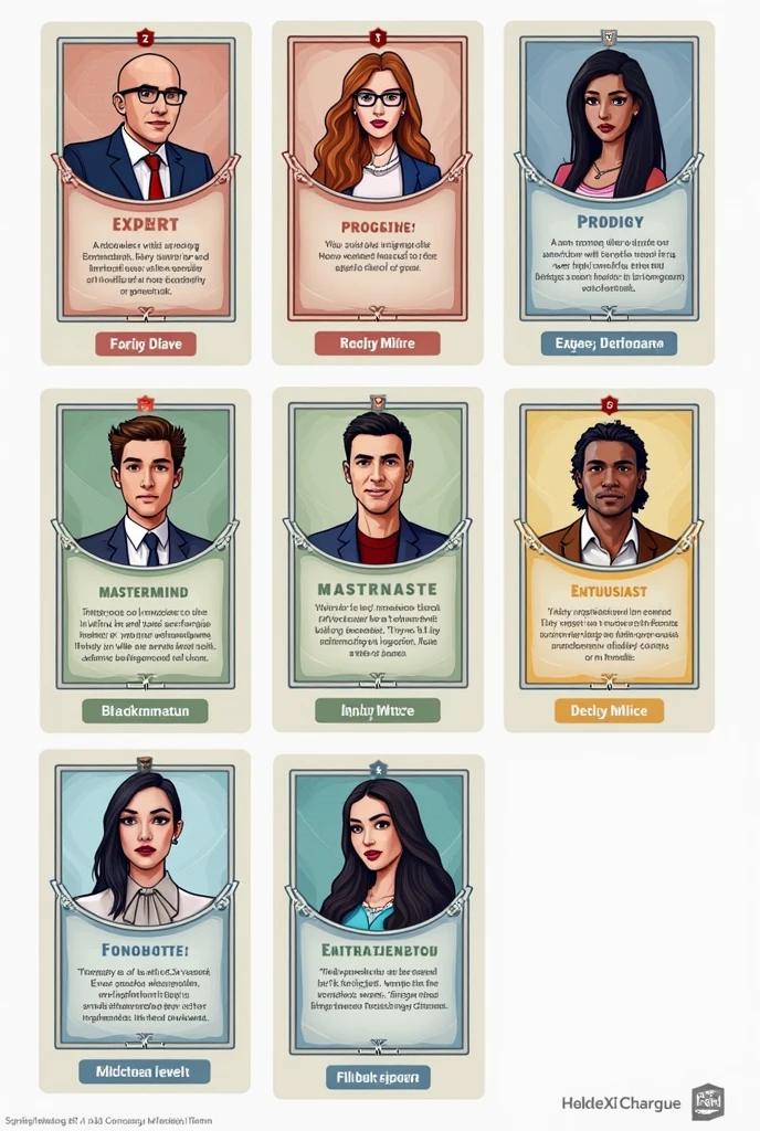 erate printable document of cards - Mastermind Card, Expert Card, Prodigy Card, Enthusiast Card, Novice Card
