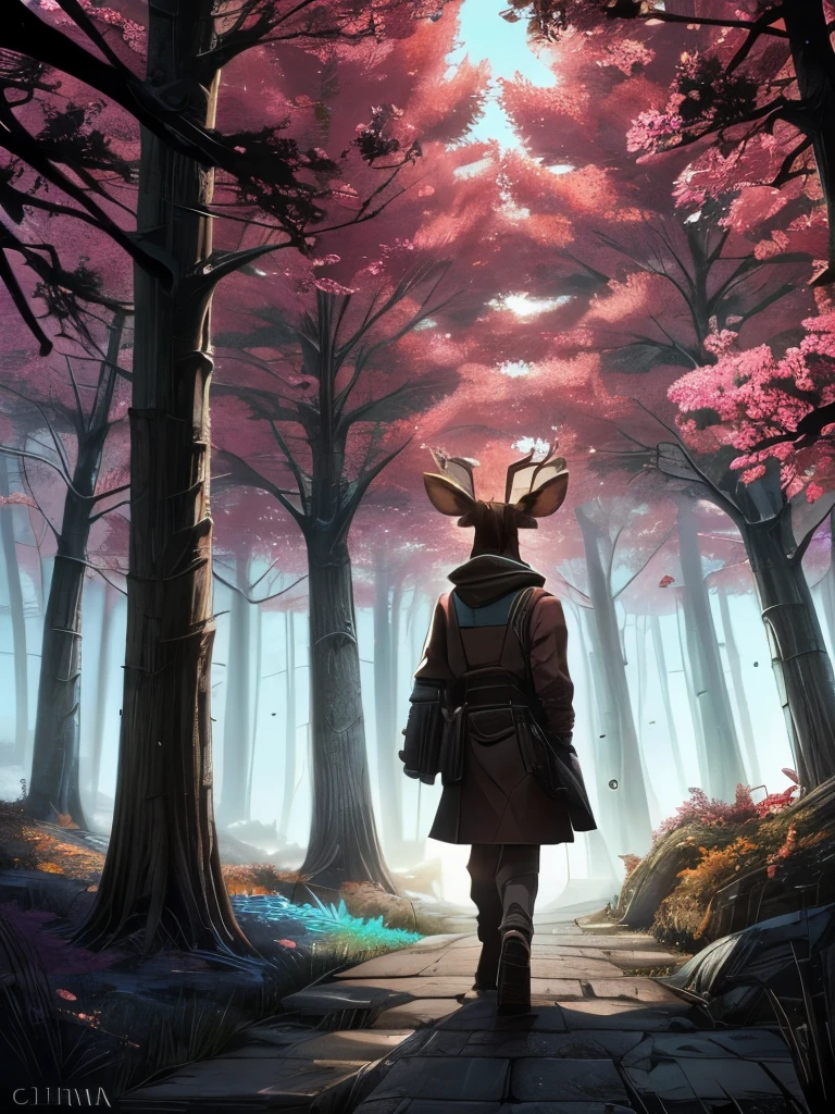 there are two deers that are standing in the woods, fauns, brittney lee, laurie greasley and james jean, deers, in pink forest, in style of laurie greasley, jen bartel, by Jin Nong, pink forest, dreamy psychedelic anime, laurie greasley, beautiful illustration, by Clint Cearley, by Kilian Eng