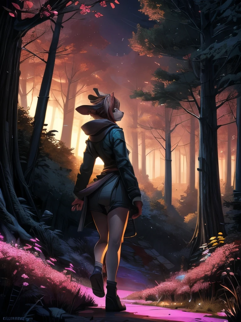 there are two deers that are standing in the woods, fauns, brittney lee, laurie greasley and james jean, deers, in pink forest, in style of laurie greasley, jen bartel, by Jin Nong, pink forest, dreamy psychedelic anime, laurie greasley, beautiful illustration, by Clint Cearley, by Kilian Eng