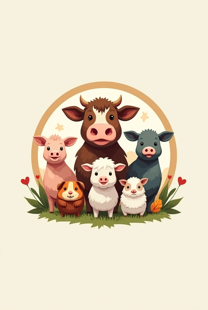 Logo with cow, pig, sheep, turkey, guinea pig