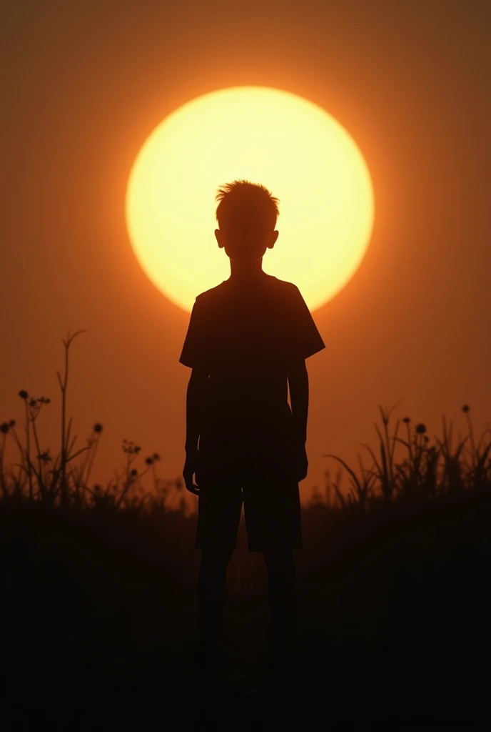 A boy Shadow in black near the sun all black 

