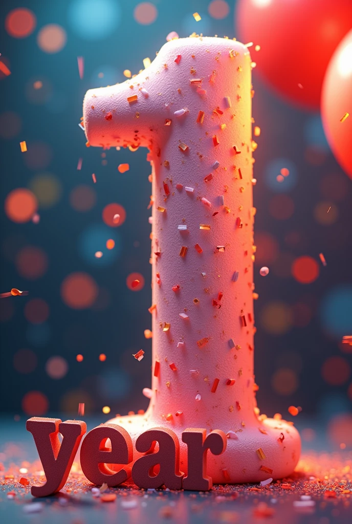 A big number "1",write "year" at the left bottom corner of the number, background celebration theam
