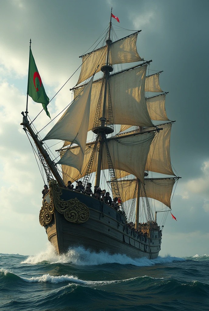 A big pirate ship with an Algerian flag written on it FBI group