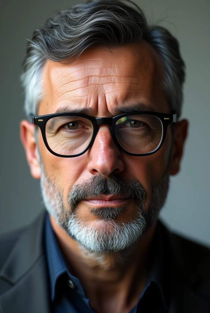 an avatar of a light-skinned, bearded man with gray hair wearing transparent dark glasses with short black and gray hair appearing to be 5