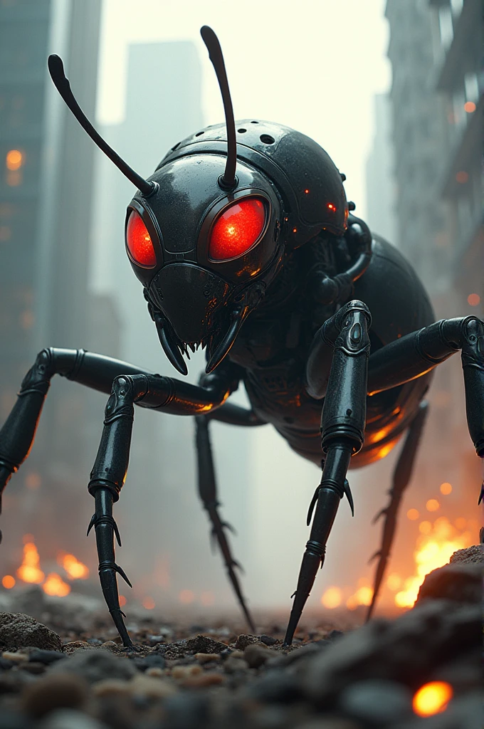 A future ant with mechanical suite trying to destroy earth