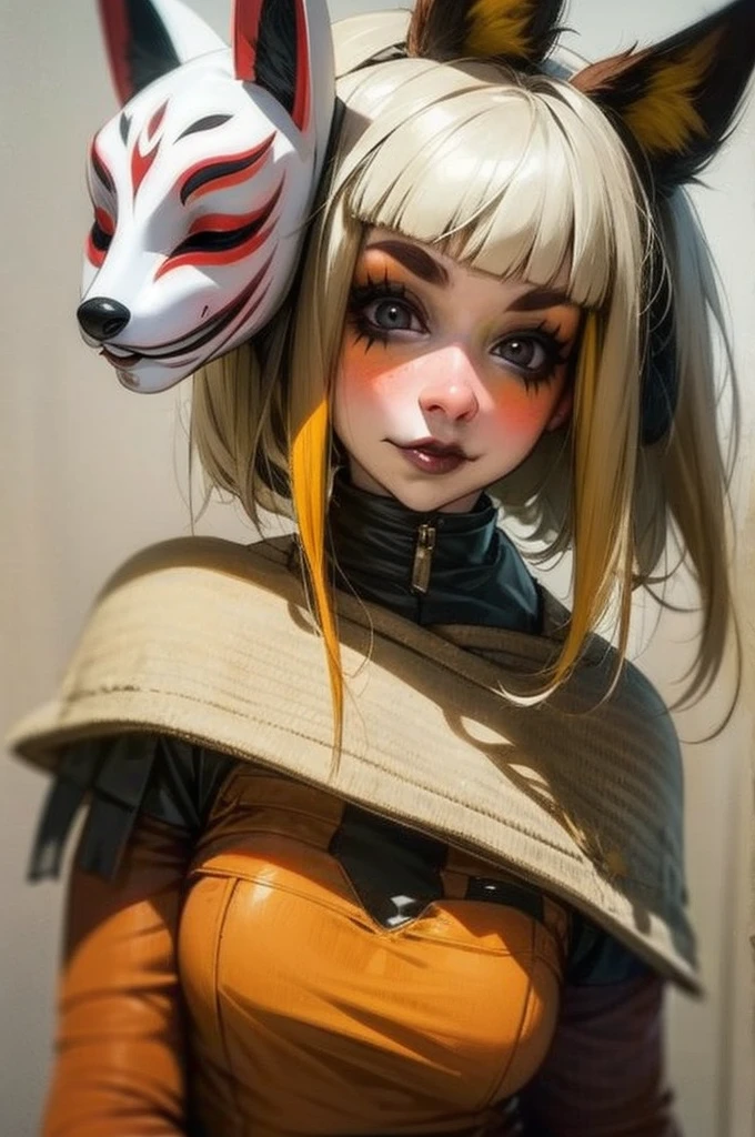 Girl wearing a fox mask on the side of her head