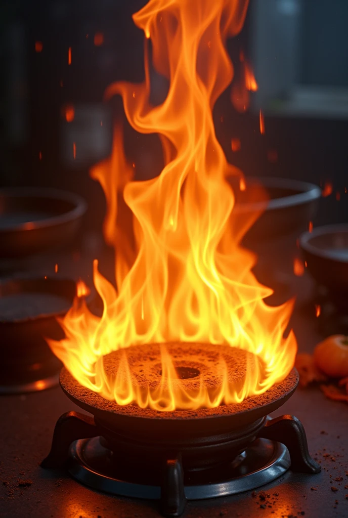 Gas stove with fire in many numbers