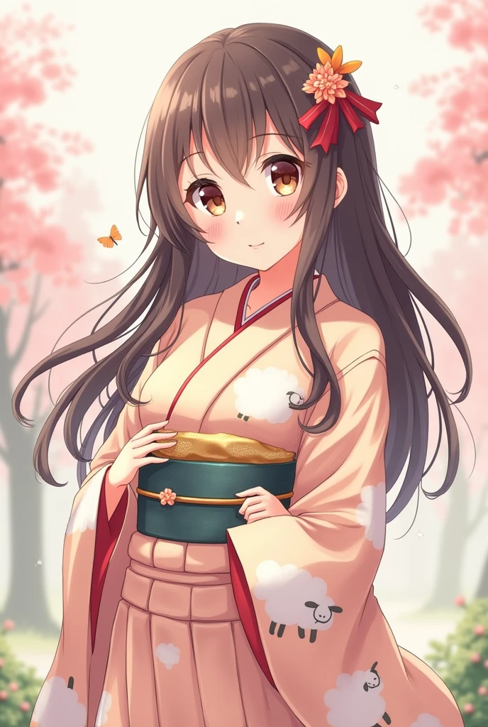 Anime girl in a sheep-design yukata