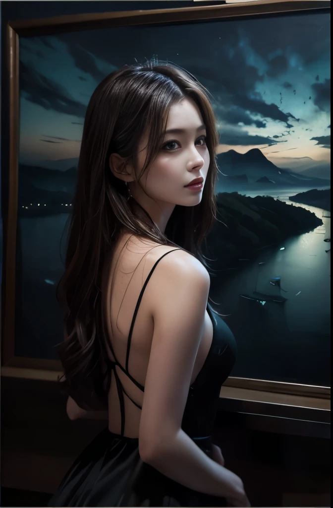 Ultra-realistic, sexy mana (A vivid portrait),(Prompt B:Beautiful and dreamy landscape painting),(Prompt C:Dark and gloomy abstract painting)