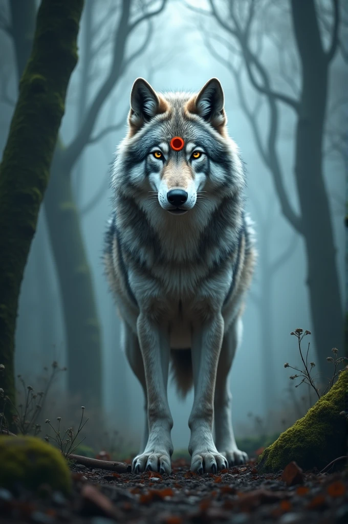 A wolf with tilak on his forehead 