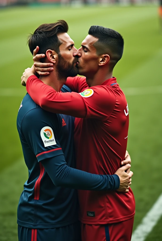 Messi and Cristiano kissing