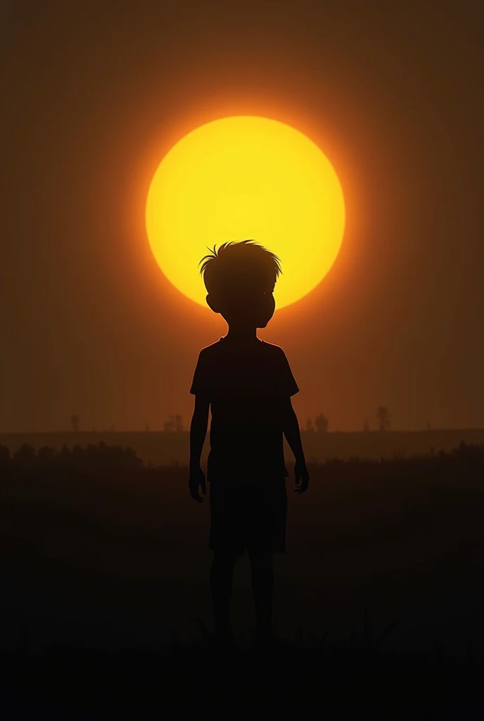 A boy Shadow in black near the sun all black
But his face is see the sun
In cricke