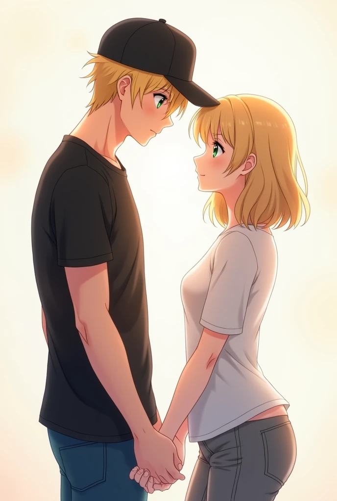 (detailed) (high quality) (hd) (anime style) girl, blonde hair, young, bold, sexy, wearing shirt, no pants, without pants, aroused, teasing, teasing a teen innocent boy, shy, aroused, junior, bulged penis, shy, blush, horny, looking at each other, boy shy,kids