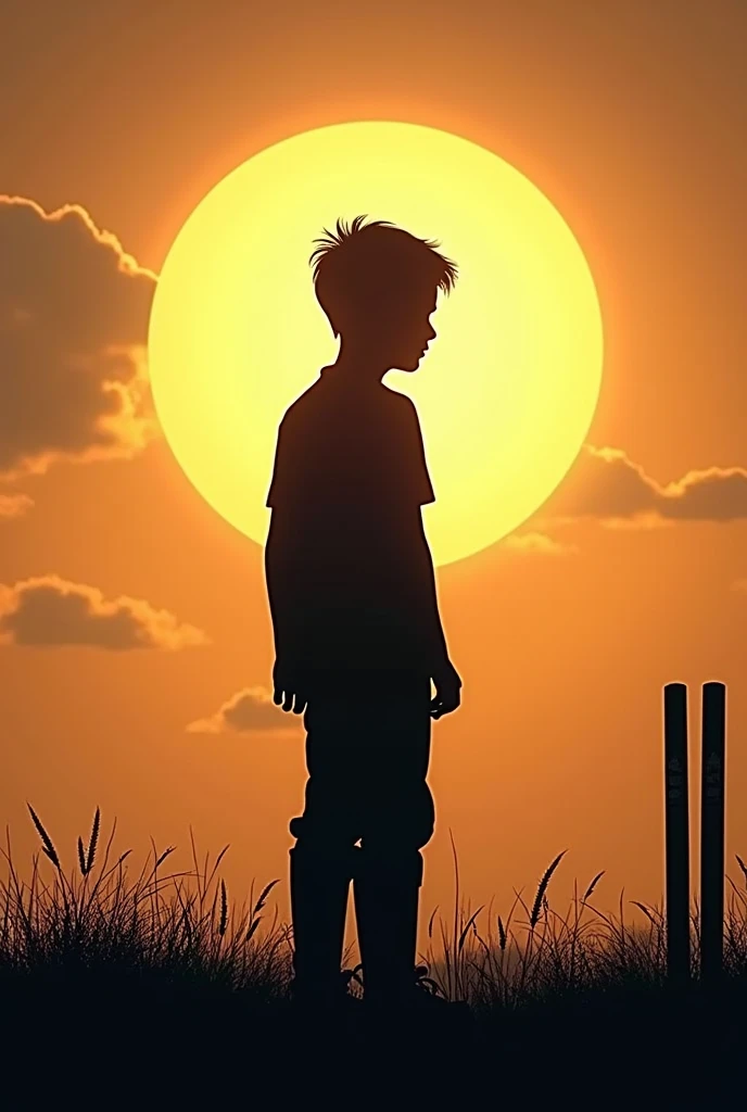 A younger boy Shadow in black near the sun all black
But his face is see the sun
In cricke