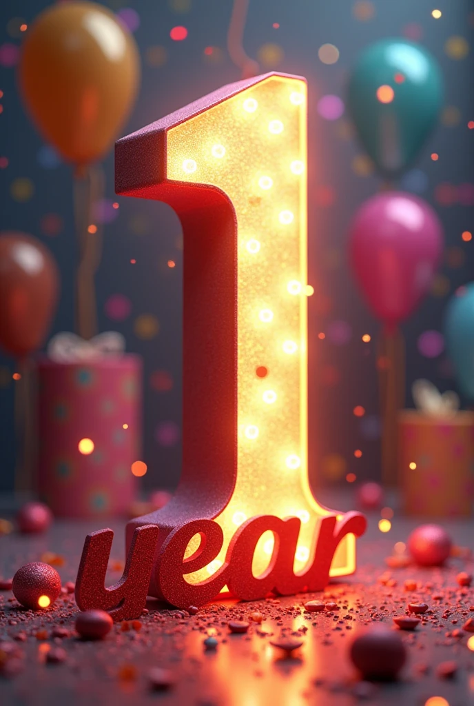 A big number "1",write "year" at the left bottom corner of the number, background celebration theam