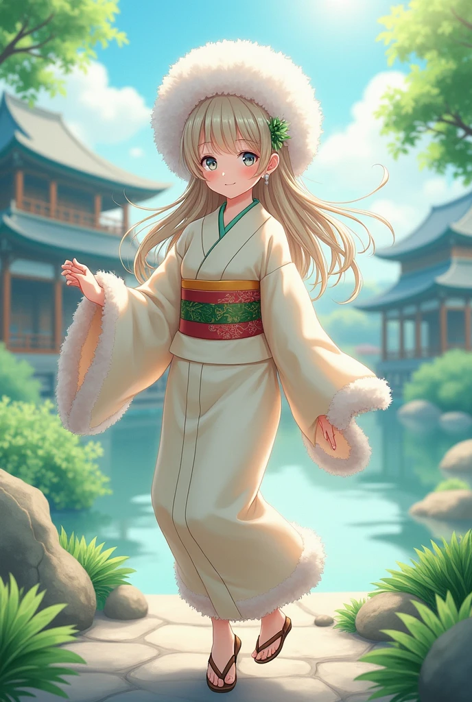 Anime girl wearing a yukata made of sheep wool