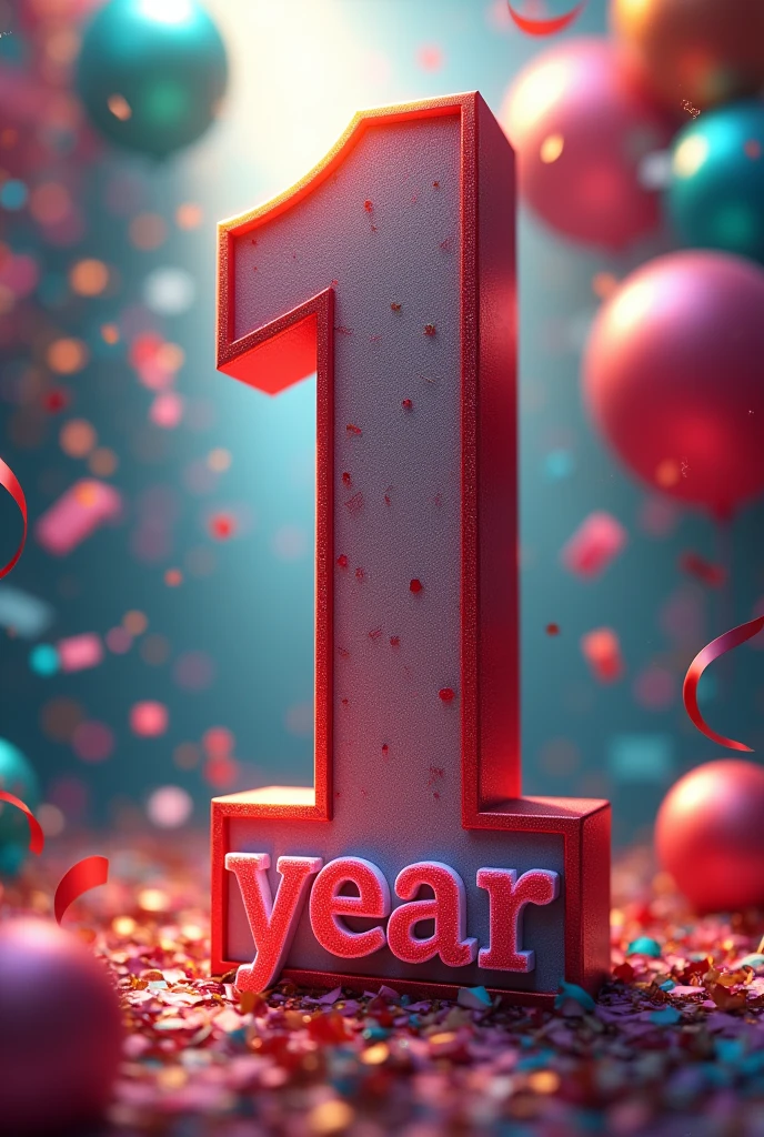 A big number "1",write "year" at the left bottom corner of the number, background celebration theam