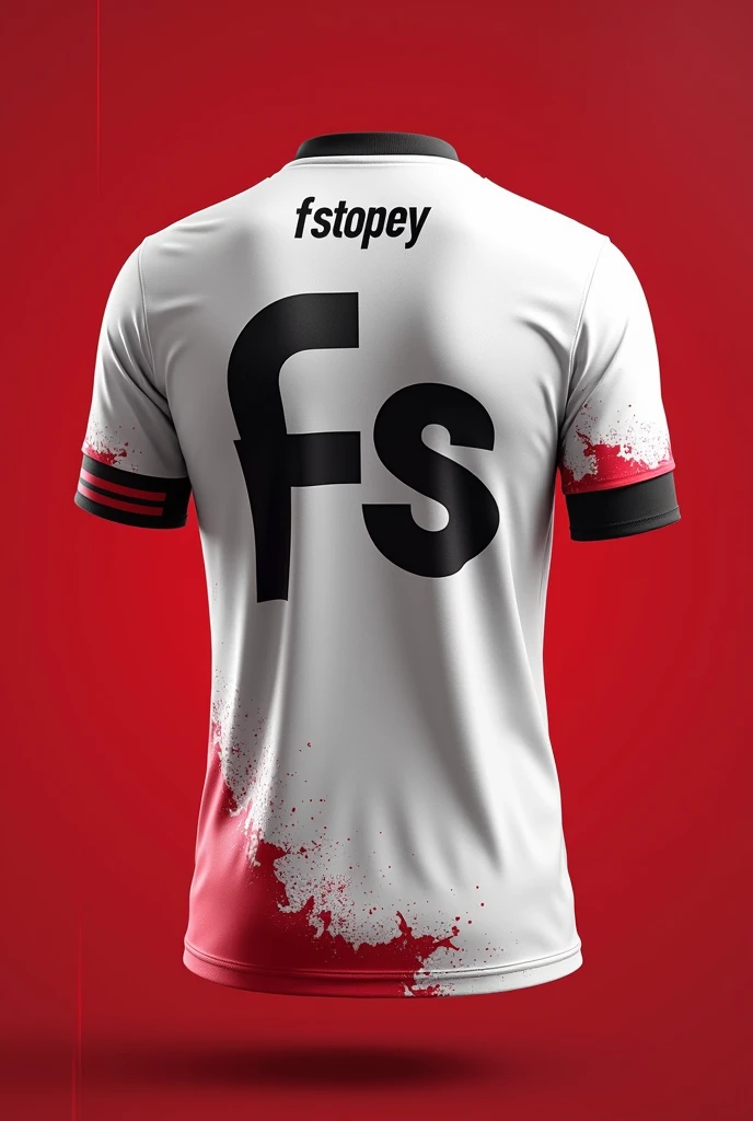 Creat a esports jersey with FS LOGO BACK SIDE OF JERSEY AND PLAYER NAME FStopey in best fonts UPPER BACK IN WHITE and mix dark red
COLOR .show jersey only.jercy color full plain white and some spray of red color with best designe wite FS LOGO IN BLACK COLOR WITH BEST FONTS.add red color in white