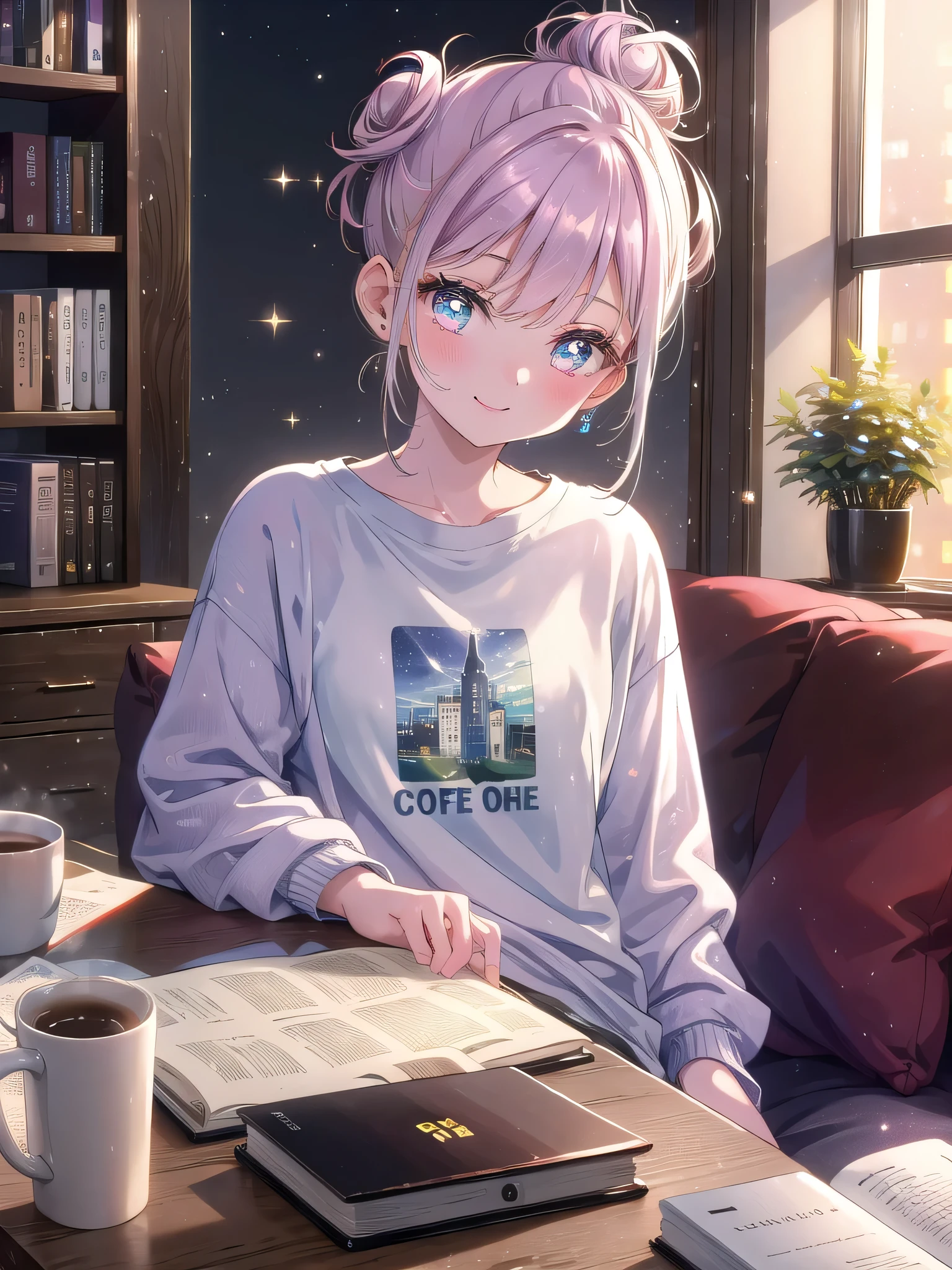((8k, Highest quality, masterpiece: 1.3)),Ultra-high resolution,(1 girl, alone), (Color changing eyes, Ultra-detailed, Expressive brilliance, Glitter, Glowing Eyes), Highly detailed eyes, Highly detailed face, Random Hair, ((pastel colour))Late-Night Study Session
The woman is sitting on the floor in her living room, surrounded by a few textbooks and a laptop. She’s dressed in a casual, oversized t-shirt and sweatpants, her hair pulled back into a messy bun. She’s focused on her work, highlighting a section of text with a pen. She looks up at the camera with a tired but determined smile, as if sharing the challenge of studying late into the night. The room is softly lit, with the glow from the laptop screen adding to the cozy atmosphere. The coffee table in front of her holds a mug of tea and a small plate with a snack, suggesting she’s settling in for a long night of studying, (nsfw:1.3)