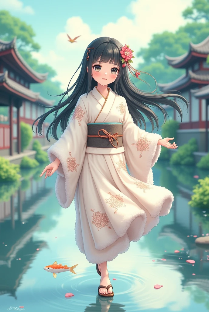 Anime girl wearing a yukata made of sheep wool