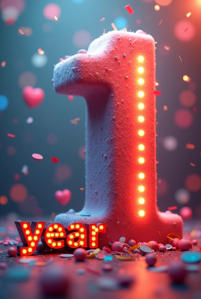 A big number "1",write "year" at the left bottom corner of the number, background celebration theam