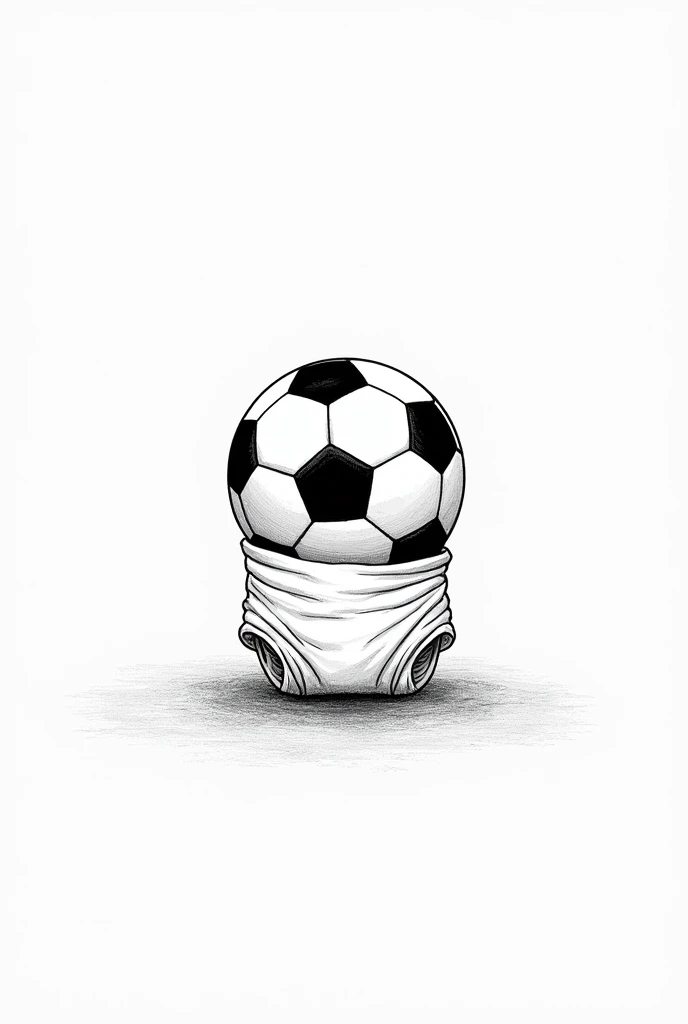 create soccer ball with a baby diaper in the form of a black and white drawing
         