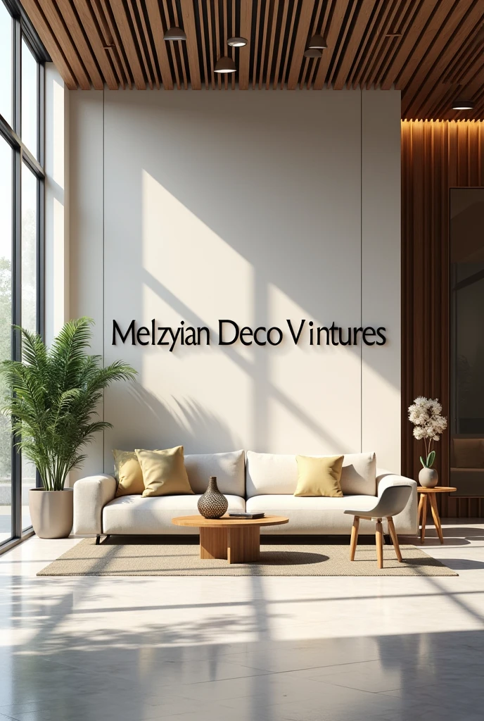 Corporate office backdrops with sign MELLZYIAN DECO VENTURES