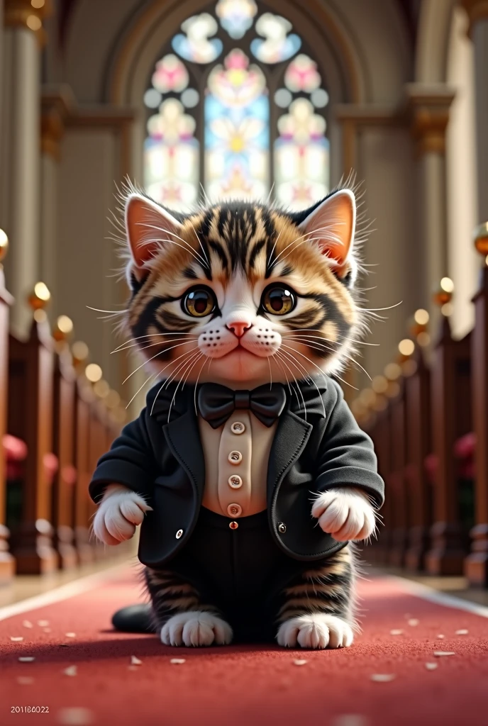 kitten cute Tuxedo costume church background Real