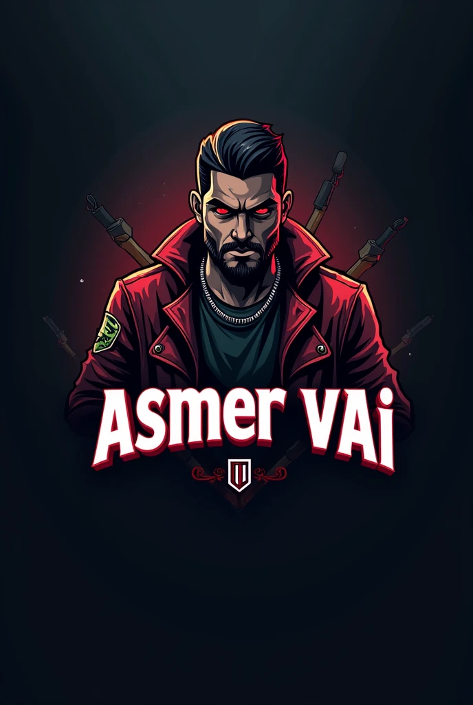 Create a logo for YouTube that looks like a gangster character and the little one looks advanced and the name is Asmer Vai.