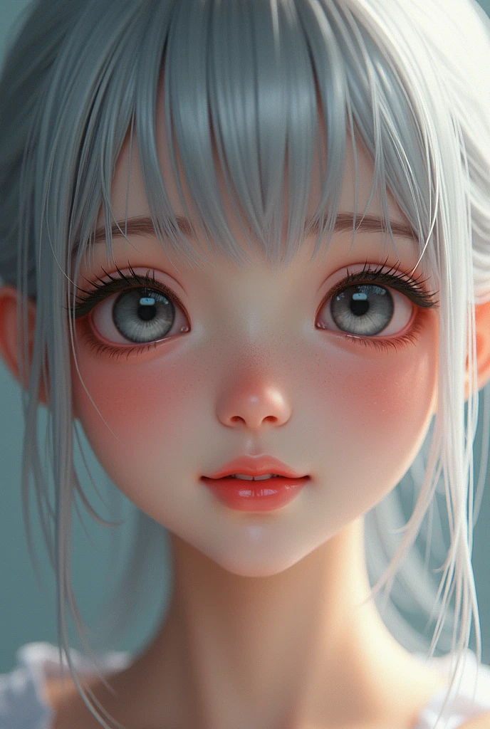 a beautiful young half japanese half Nordic girl,large expressive eyes,dorrpy eyes,beautiful detailed eyes,charming eyes,extremely detailed and beautiful face,(charming smile:1.0),flawless transparent skin,ultra short hair,silver hair,(highschool uniform,masterpiece,high resolution,photorealistic,realistic,extremely detailed:2.0),detailed description,vivid colors,studio lighting,physically-based rendering,intricate detail