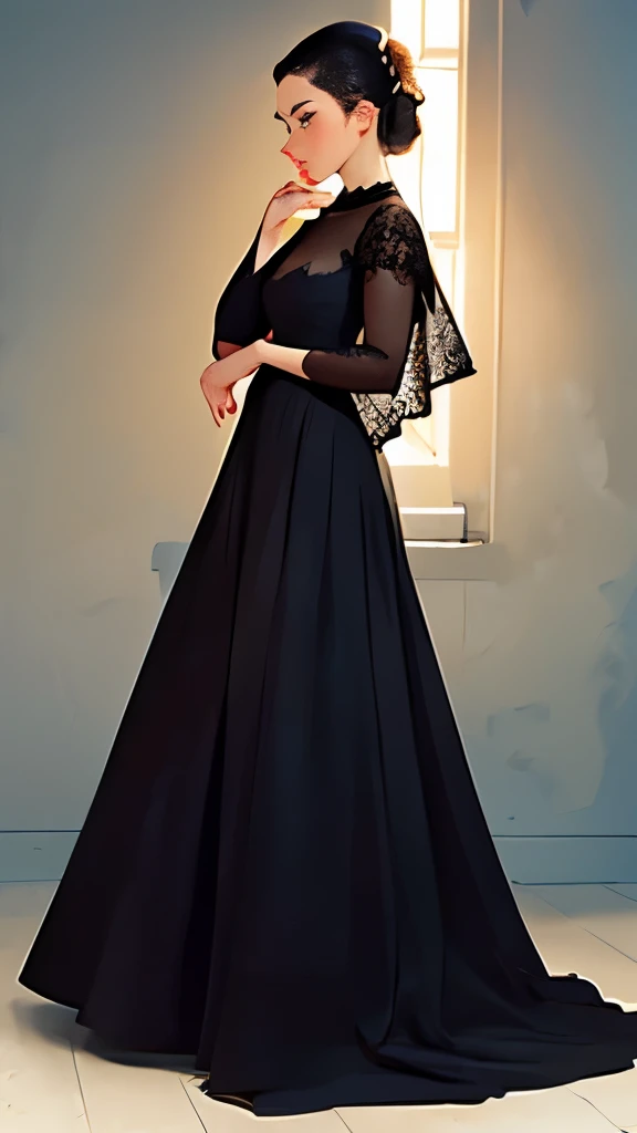 araffe woman in a black dress and veil with a black purse, a photo by Silvia Pelissero, tumblr, aestheticism, stunning elegant pose, cute elegant pose, elegant profile pose, looks like audrey hepburn, black dress, dressed in black, black gown, elegant posed, an elegant woman in black dress, stunning elegant, dressed in black velvet