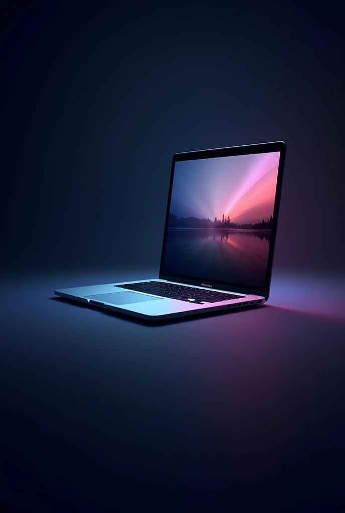 create open Macbook 15 pro width left side with dark backgroundbcolors gradient 