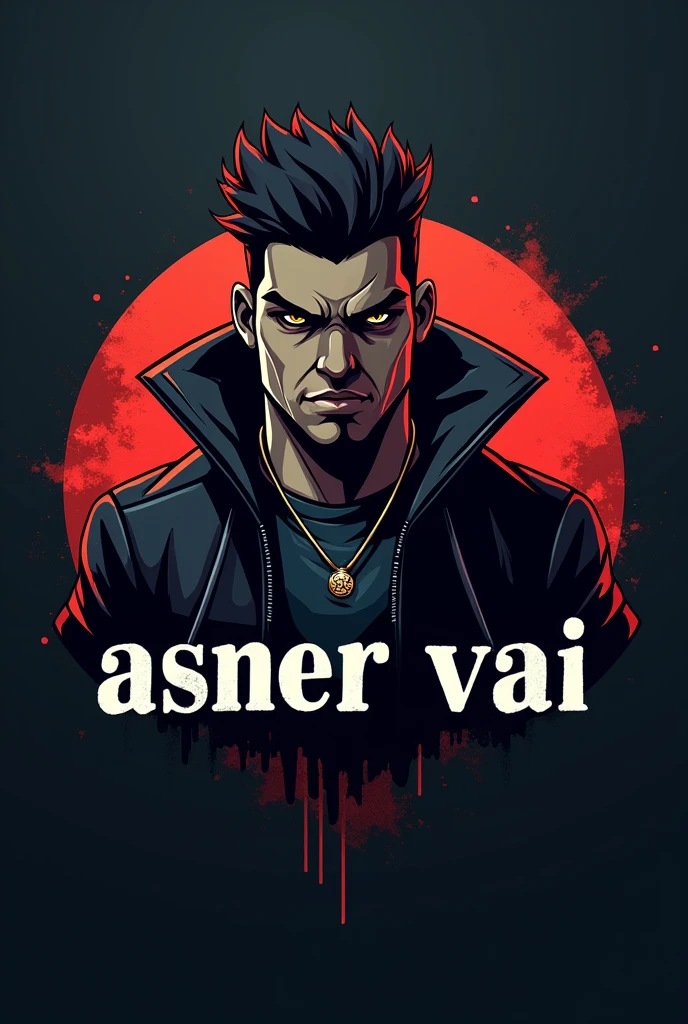 Create a logo for YouTube that looks like a gangster character and the little one looks advanced and the name is Asmer Vai.