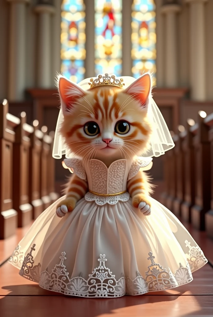 kitten cute Wedding dress outfit church background Real