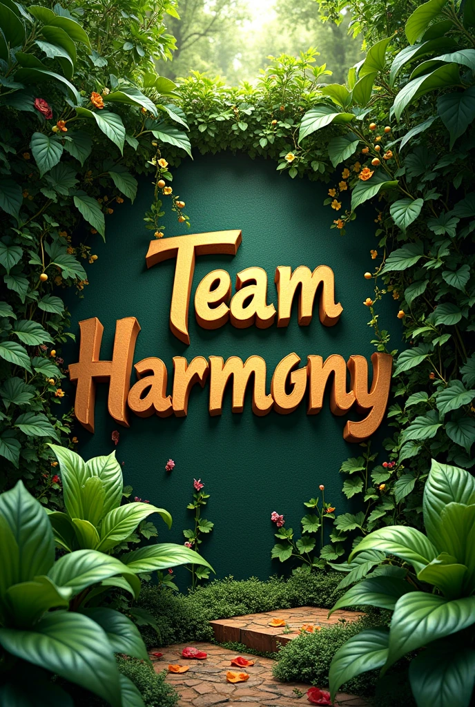 A banner in greenery
state "team harmony