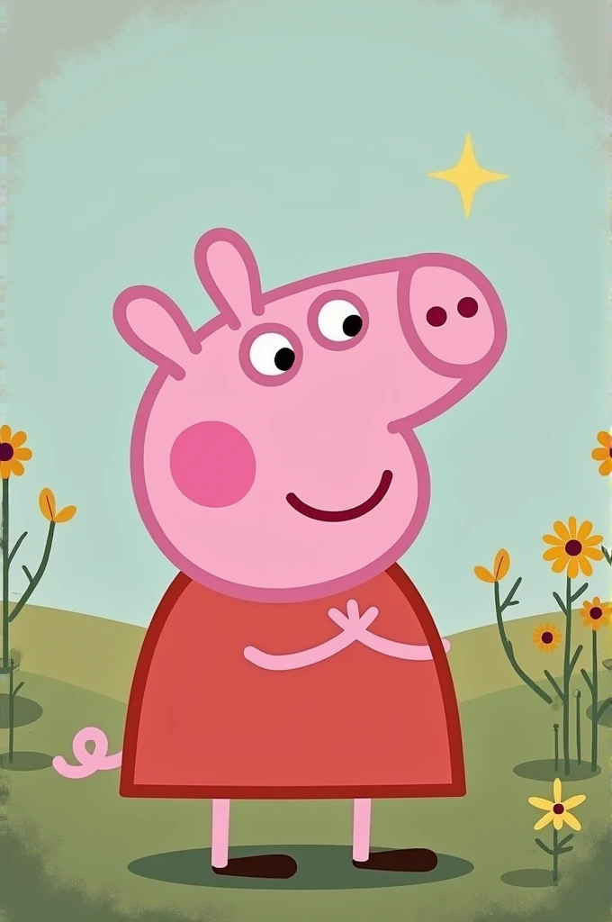 Peppa has her hands together in prayer and appears with a thoughtful expression.
