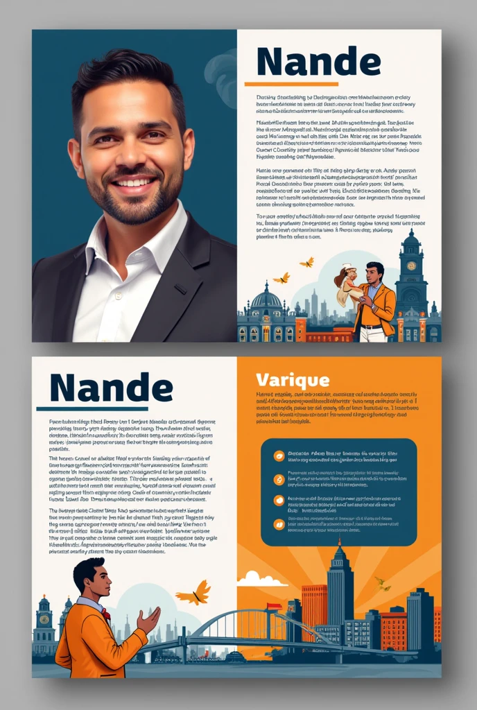 create an eye-catching political pamphlet for candidate NANDE from SUZANO, his number is 25016, he is a candidate for councilor