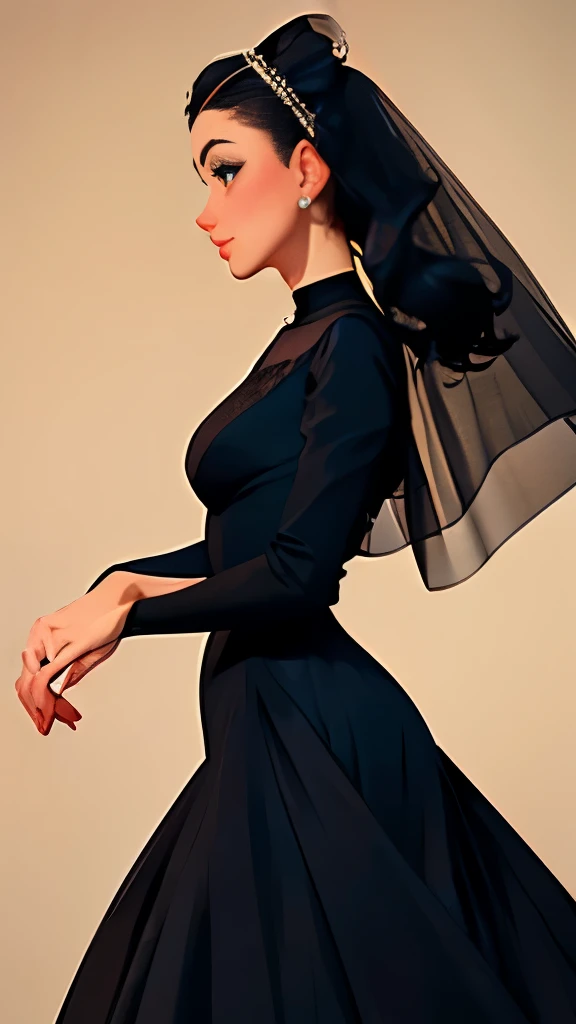 araffe woman in a black dress and veil with a black purse, stunning elegant pose, cute elegant pose, elegant profile pose, looks like audrey hepburn, black dress, dressed in black, black gown, elegant posed, an elegant woman in black dress, stunning elegant, dressed in black velvet, gorgeous elegant attractive, wearing a black dress, elegant and graceful