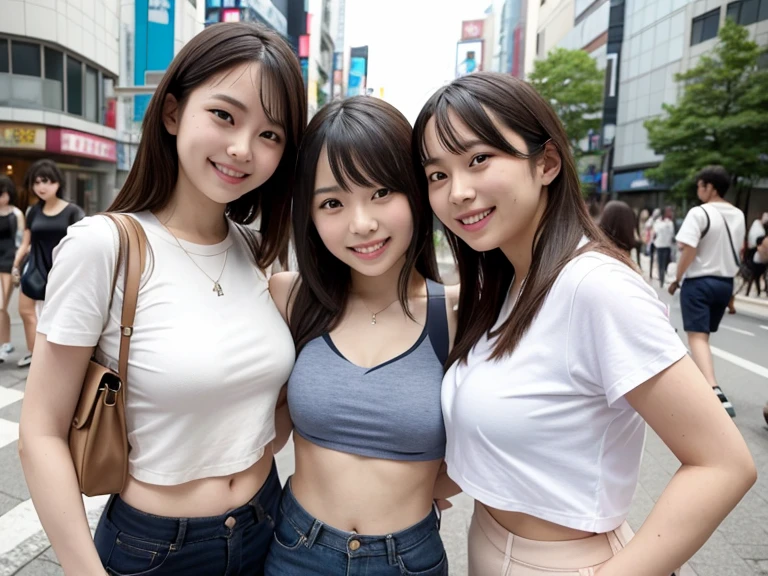 Shibuya, Threesome of Women, Female college student, smile, summer