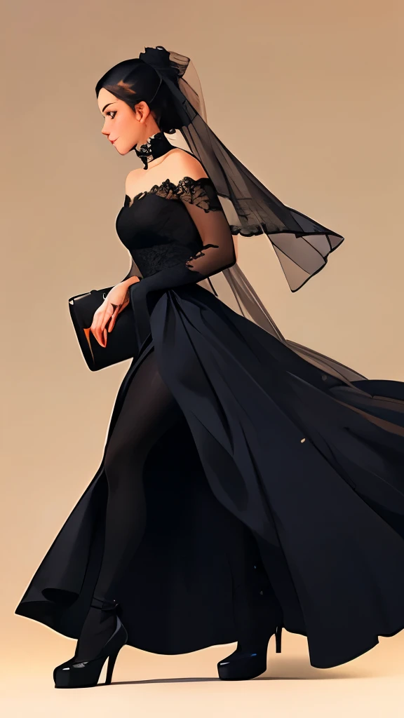 araffe woman in a black dress and veil with a black purse, stunning elegant pose, cute elegant pose, elegant profile pose, looks like audrey hepburn, black dress, dressed in black, black gown, elegant posed, an elegant woman in black dress, stunning elegant, dressed in black velvet, gorgeous elegant attractive, wearing a black dress, elegant and graceful