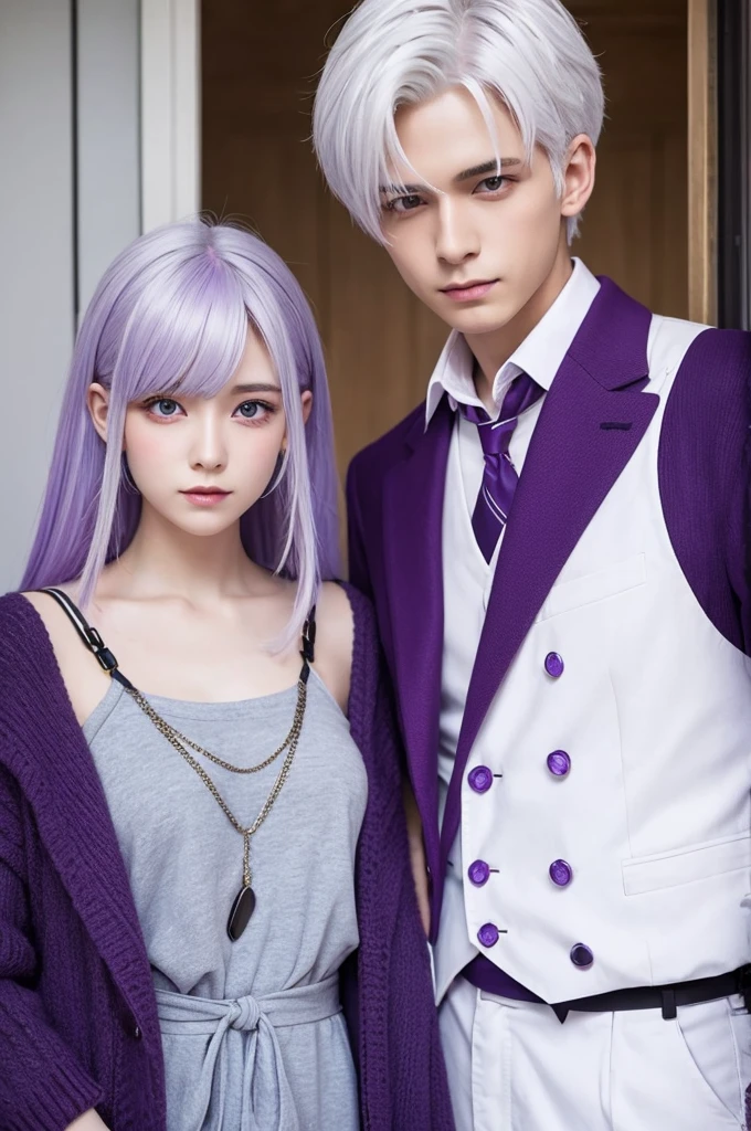 Couple Gender Reversal White Hair Girl Purple Hair
