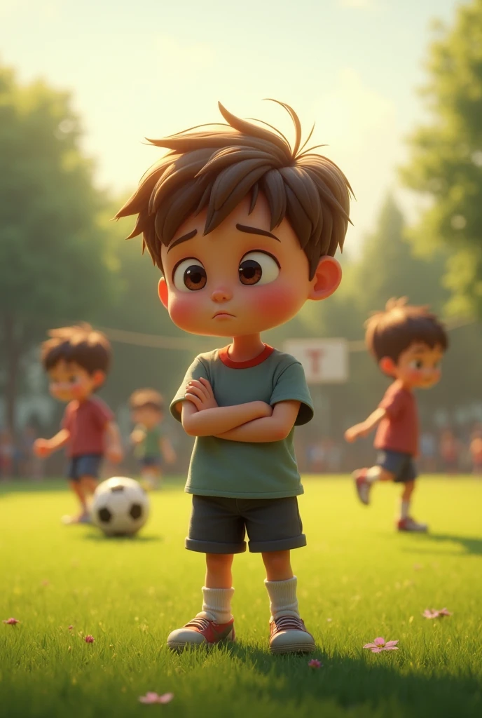 (Image: Alex on the sports field, a little nervous, while other kids play.)
Dialogue:
Alex: "I don&#39;t know if I can do it... I&#39;ve never played before."
Sara: "Just have fun! Everyone is here to learn.