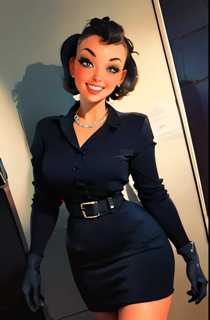 araffe woman in a black and white dress and gloves posing for a picture, pinup style, rockabilly style, 5 0 s style, 50s style, 1950s vibes, by Elena Guro, fully dressed, sixties pinup, 1 9 5 0 s style, circa 1940s, ww2 era, pin up girl, ful dressed