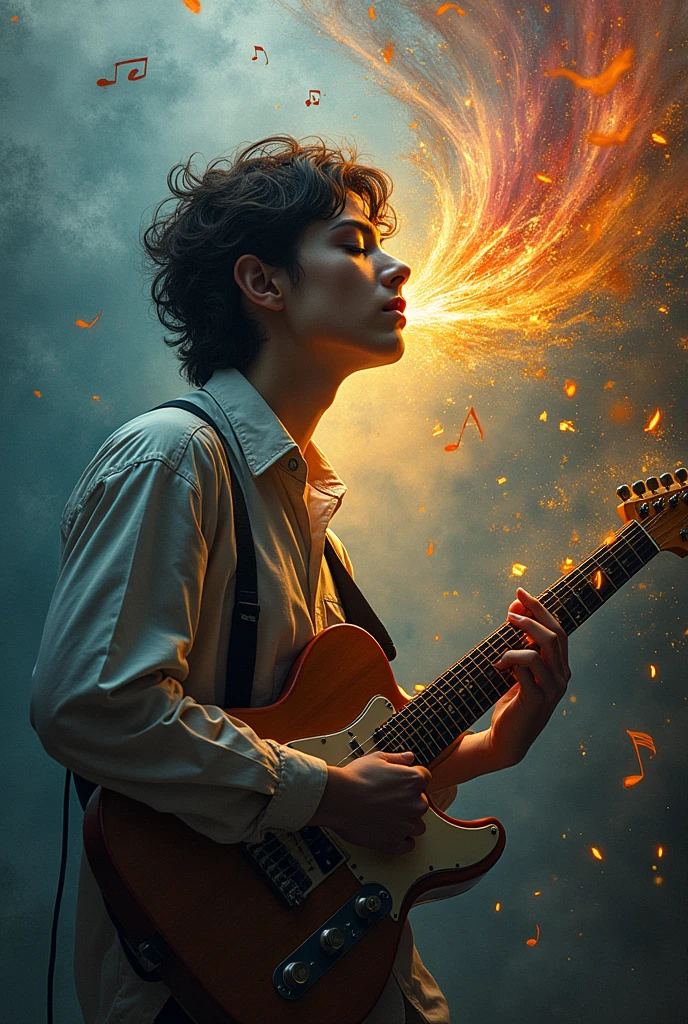 Make an image that represents the following: Music is art that is expressed as a language of rhythm, vibrations and lyrics that can alter your mood, whether negatively or positively, They influence you by creating peace, love, happiness, thrill. Each melody changes the perspective of your world and represents you..