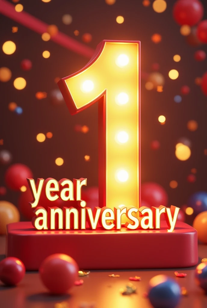 A big number "1",write "Year Anniversary " at the left bottom corner of the number, background celebration theam