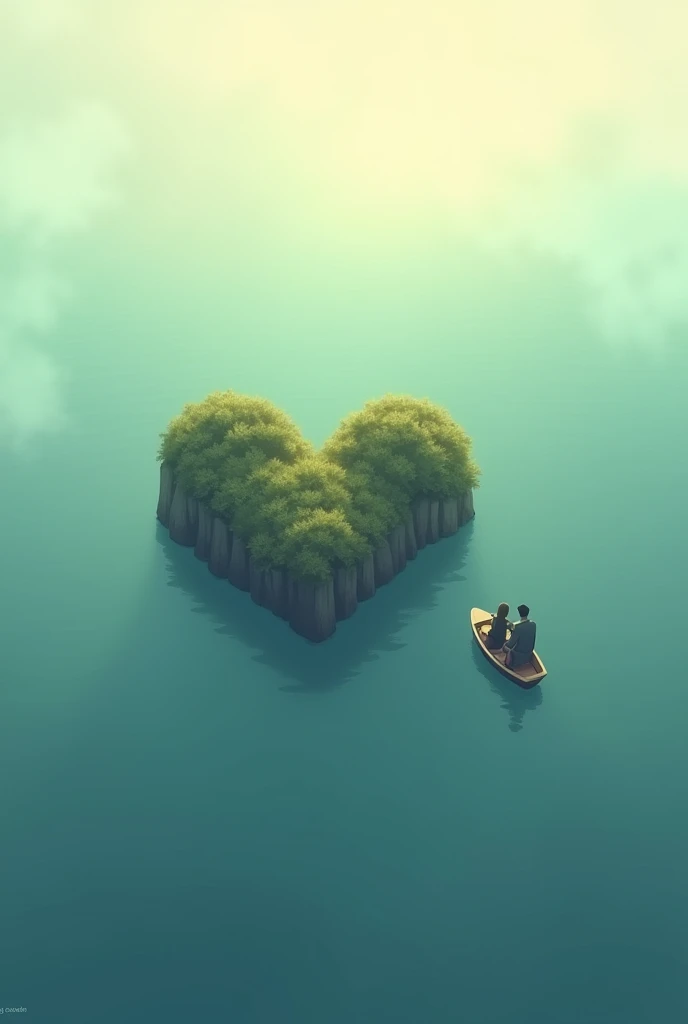 An image containing a heart, a boat with a couple, far focus 
